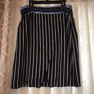 LOFT Navy Striped Asymmetrical Hem Pencil Skirt